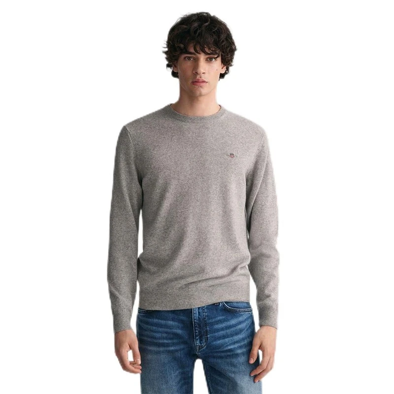 GANT Men's Superfine Lambswool C-Neck Pullover, Grey Melange, XL