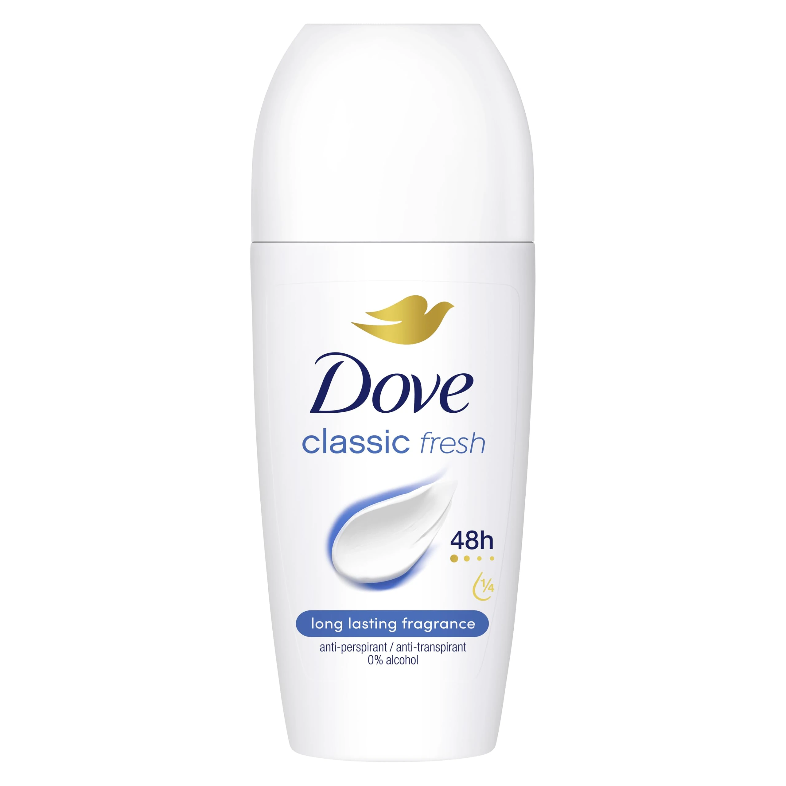 Dove Classic Women's Antiperspirant Deodorant Roll On for 48 hour protection and underarm care with ¼ moisturising cream 50 ml, Pack of 6