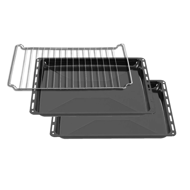 ICQN Baking Tray 445 x 375 x 25 mm Set with Grid, 2 x Enamelled Grease Pans, Suitable for Whirlpool, Ignis, Bauknecht, Indesit, Algor, Neckermann, Lloyds, Rustproof, 44.5 x 37.5 cm