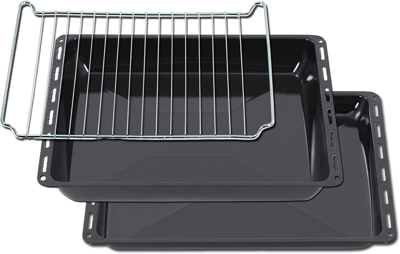 ICQN Grease Pan 445 x 375 mm 25 and 50 mm Set with Grid, Set of 2 Enamelled Baking Trays, Suitable for Whirlpool, Ignis, Bauknecht, Indesit, Algor, Neckermann, Lloyds, 44.5 x 37.5 cm