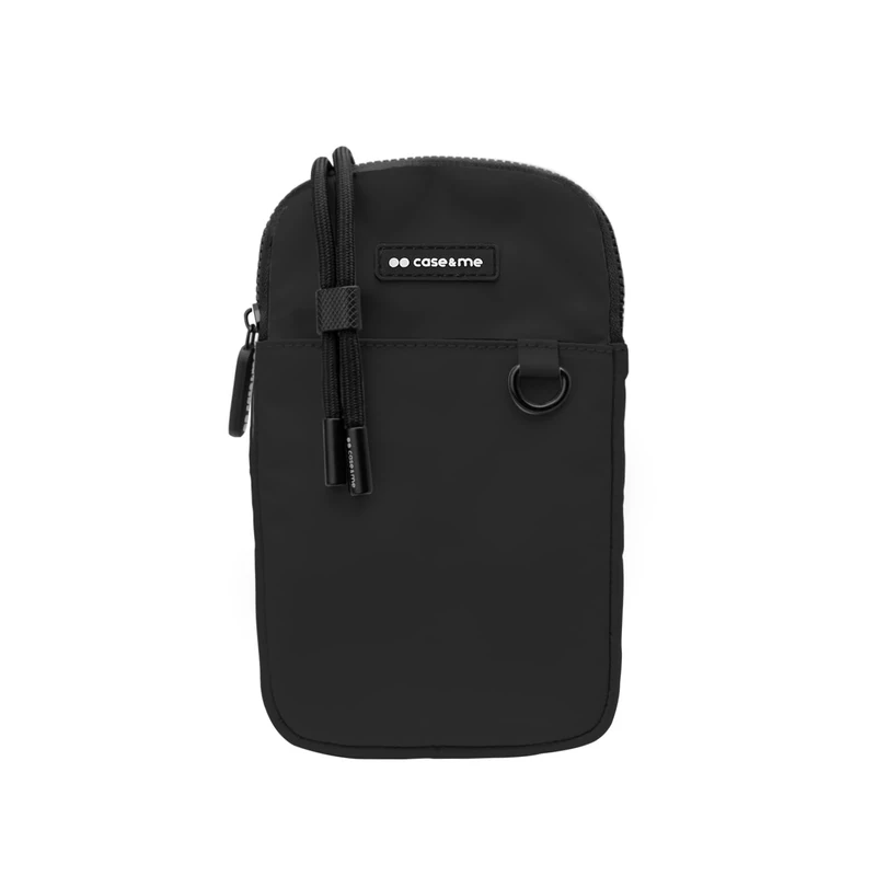 case&me borsetta a tracolla per smartphone, tracolla regolabile, zip, due tasche, nero - Image 1