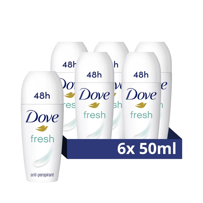 Dove Fresh Care Anti-Perspirant Roll On Women Deodorant's with ¼ moisturising cream for 48 hour sweat protection and long-lasting fragrance 6x 50 ml