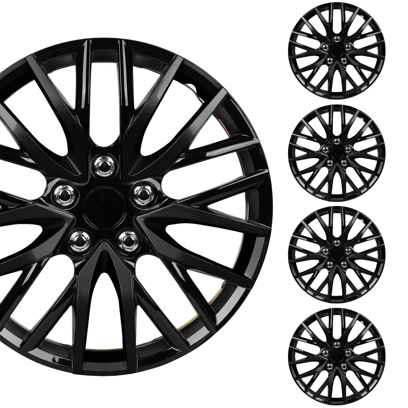 BDK (4-Pack) Premium Black Hubcaps 16" Wheel Rim Cover Hub Caps OEM Style Direct Replacement Snap On Car Truck SUV Van - 16 Inch, Set of 4