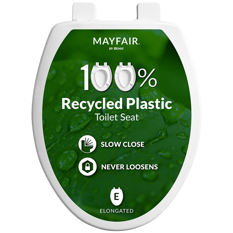 Mayfair 7M1860SL 000 Greenleaf 100% Recycled Plastic Toilet Seat, White, Elongated - Image 1