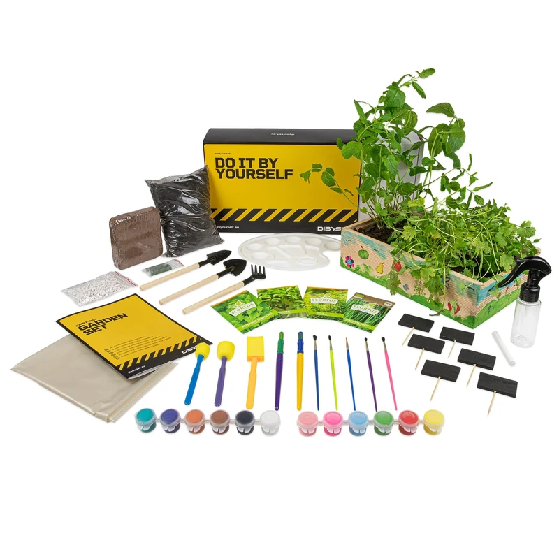 DIBYS Kids Plant Growing Kit | Gardening Set with Herb Seeds Like Cress & Parsley, Wooden Tools, Soil, Paint & Planting Box | Grow Your Own Kits for Children | Creative Nature Gifts for Girls & Boys