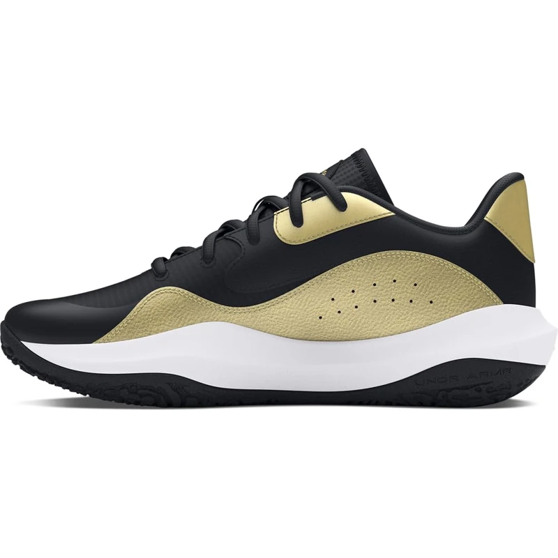 Under Armour Unisex Ua Lockdown 7 Low Basketball Shoe, Black Metallic Gold Black, 6.5 UK