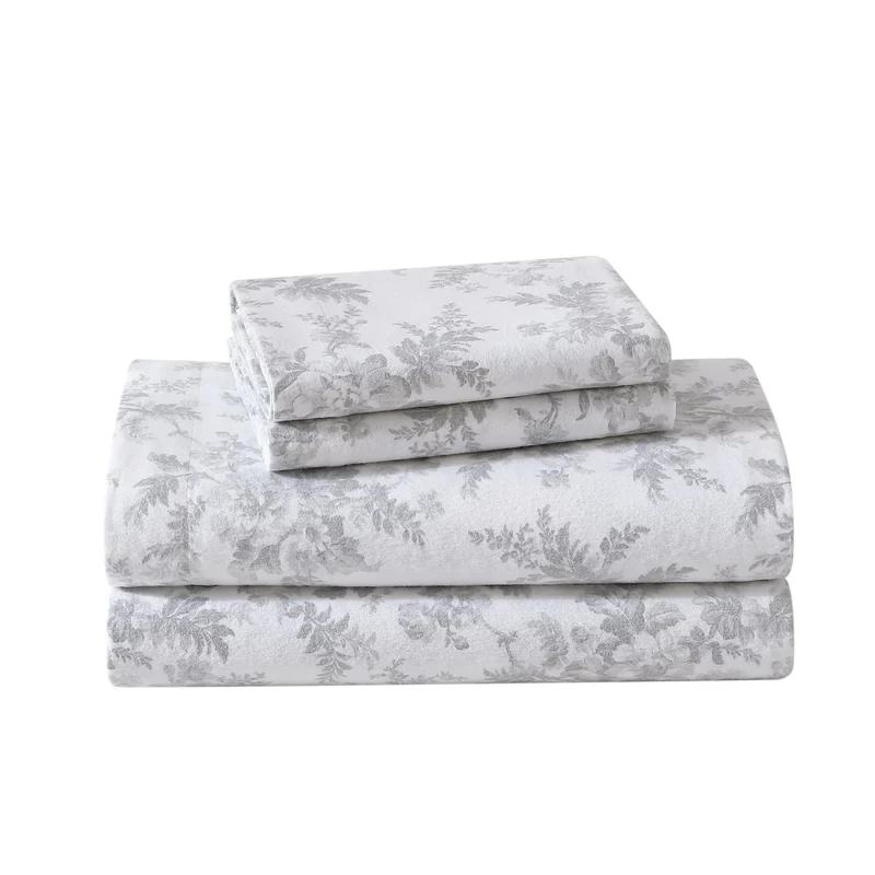Laura Ashley - Full Sheets, Cotton Flannel Bedding Set, Brushed for Extra Softness & Comfort (Vanessa Grey, Full)