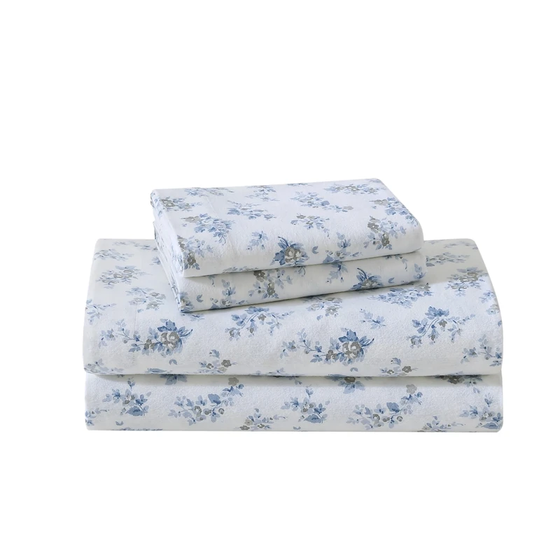 Laura Ashley - King Sheet Set, Cotton Flannel Bedding, Brushed for Extra Softness & Comfort (Audrey Blue, King)