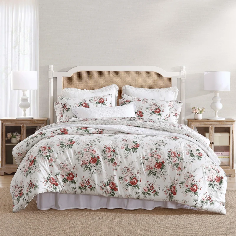 Laura Ashley - Twin Comforter Set, Reversible Brushed Cotton Flannel Bedding with Matching Sham, Luxuriously Soft & Warm Home Decor (Ashfield Red, Twin)