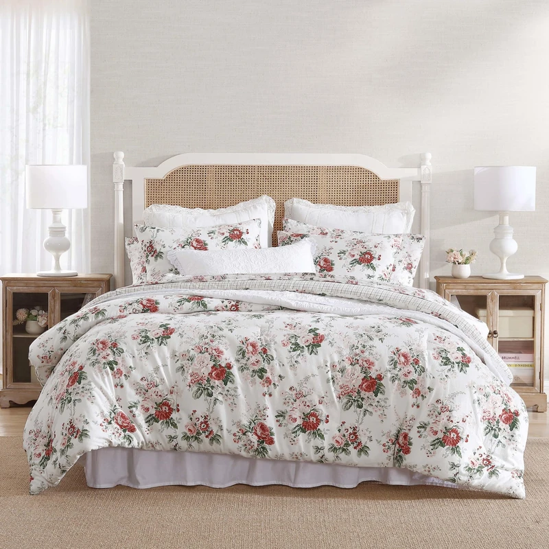 Laura Ashley Reversible Brushed Cotton Flannel Bedding with Matching Sham, Luxuriously Soft & Warm Home Decor, Ashfield Red, King