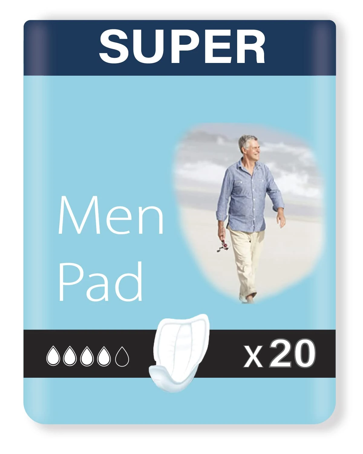80 x Incontinence Pads Men with Adhesive Strip | Provides Extra Protection and Maximum Dryness | Mens Incontinence Pad | Anatomical Shaped | Pad for Men | (4 Packs of 20)