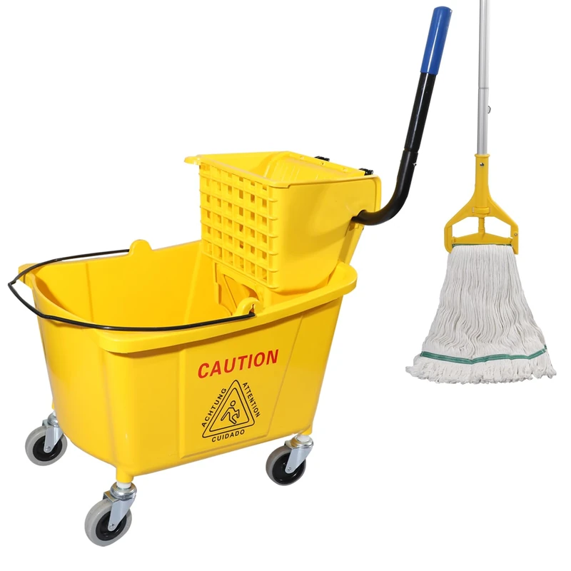 Midoneat Side Press Wringer Combo Commercial Mop Bucket on Wheels, 35 Quart, Including One Set Commercial Mop,Yellow
