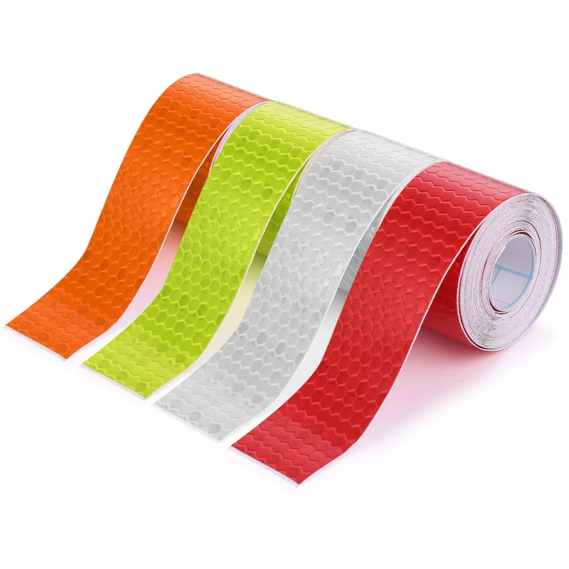 Abeillo 4 Rolls Reflective Tape Outdoor Waterproof Reflective Warning Tape Reflector Tape Night Safety Stickers White, Red, Yellow, Orange Reflective Tape for Trailer Clothing (1 Inch x 39 Ft)