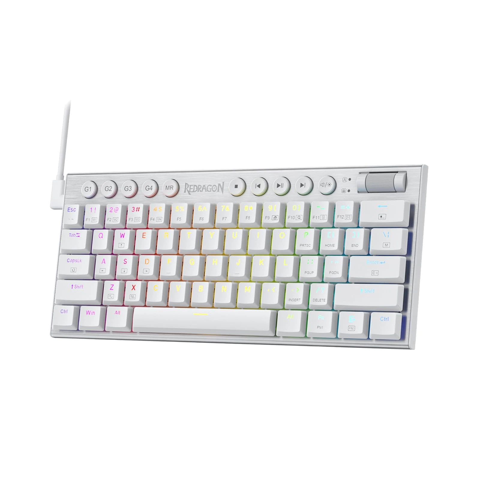 Redragon K632 60% Wired RGB Mechanical Keyboard, Tri-Mode Ultra-Thin Low Profile Gaming Keyboard w/No-Lag Connection, Dedicated Media Control & Linear Red Switch,White