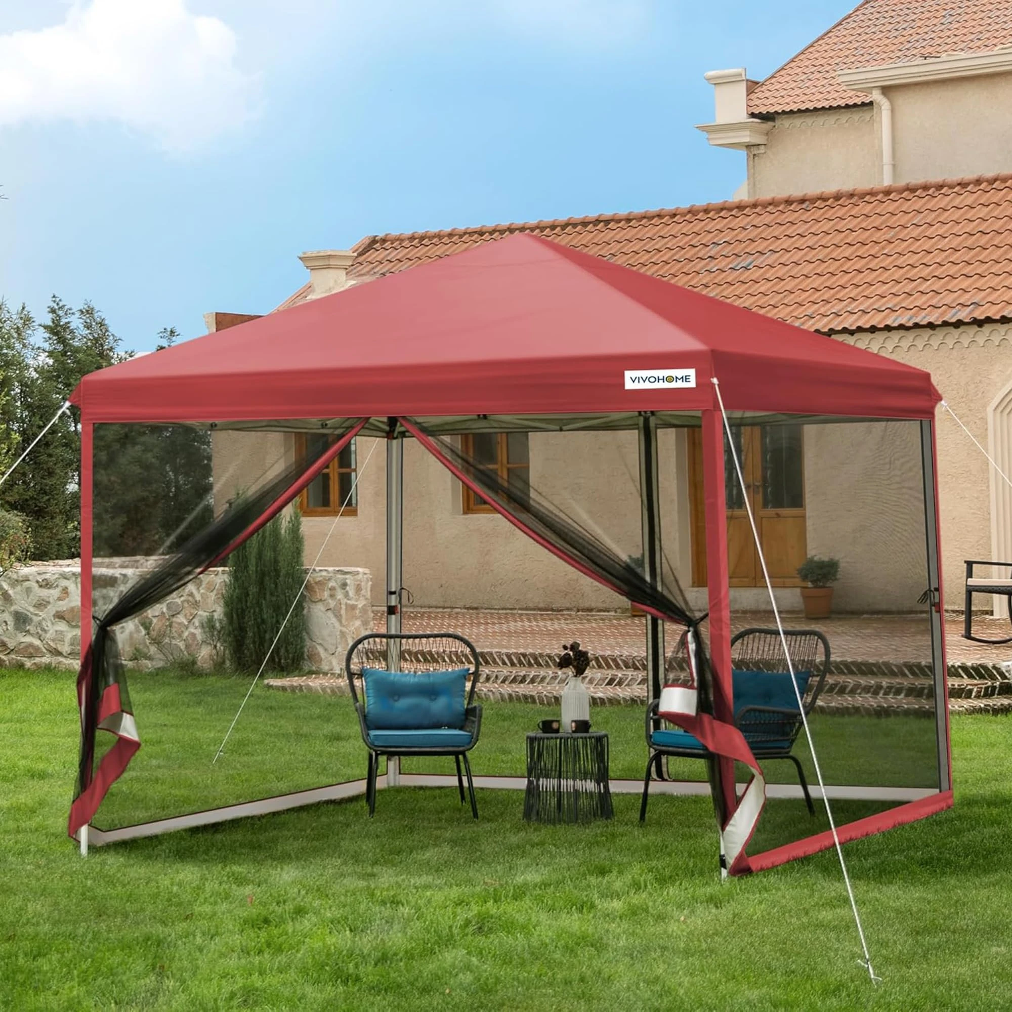 VIVOHOME Gazebo 2.4x2.4m Canopy Waterproof Outdoor Tent with Mosquito Netting Portable Roller Bag Easy Pop-Up for Yard Camping Picnic Party Events