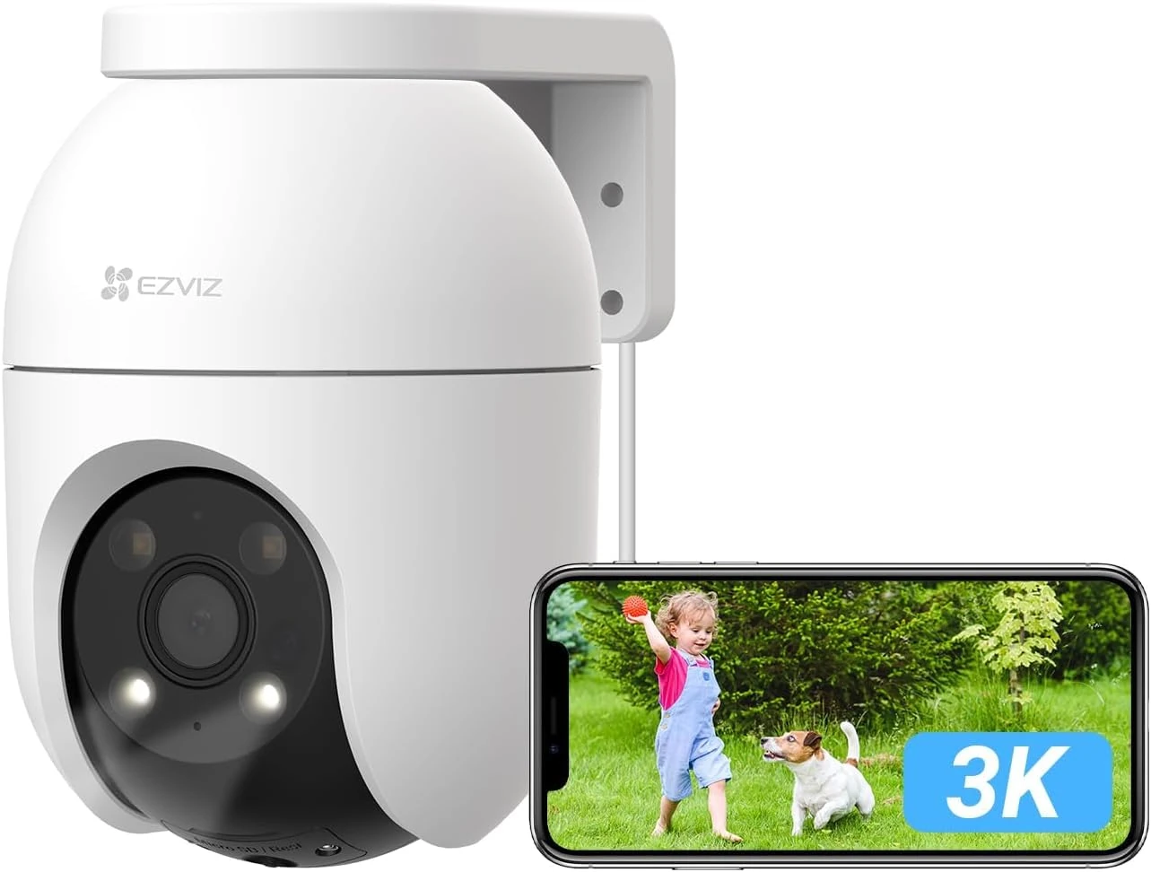 EZVIZ 3K Wifi Security Camera Outdoor Wired, No Monthly Fee, 512GB SD Supports, 360° PT, Colour Night Vision, Human/Vehicle Detection, Auto-Track, Home Wifi CCTV System, Alexa/Google (C8c 5MP)
