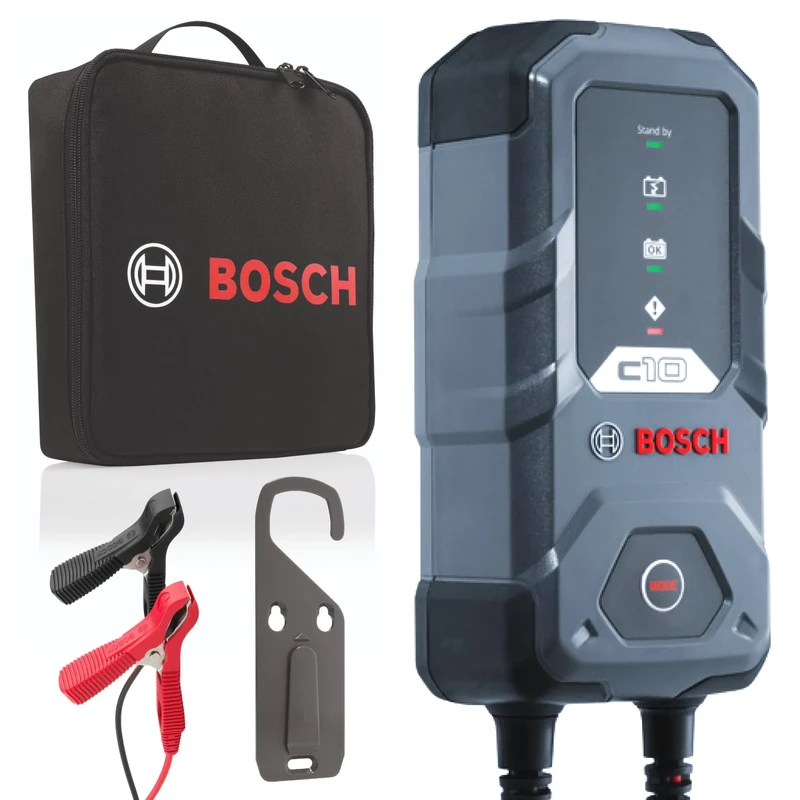 Bosch C10 Battery Charger, 3.5 Amps with Trickle Function - For 12V Lead-acid, AGM, GEL, EFB and SLI Batteries, Comes with a UK Style Plug