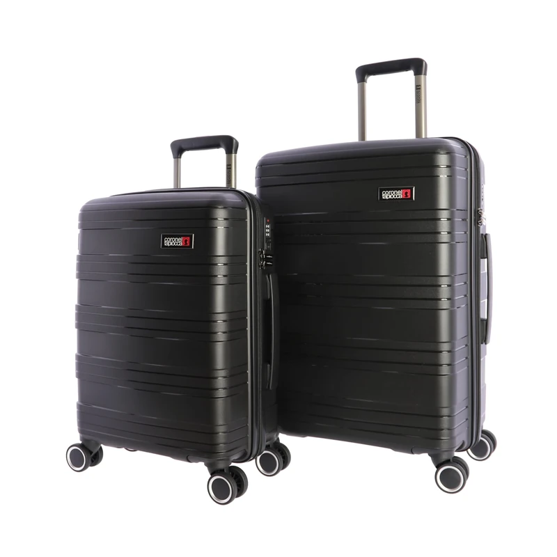 Coronel Tapioca Suitcase Set – Set of Polypropylene Travel Suitcases – Travel Suitcases – Cabin Suitcase 55 x 40 x 20 and Medium Suitcase 4 Wheels Medium Travel Suitcases Cabin, Black/White, 64x45x25