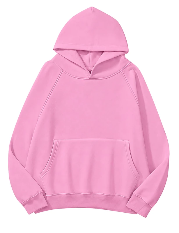 Lauweion Women Solid Basic Fleece Letter Loose Hoodie Sweatshirt Long Sleeve Kangaroo Pocket Drop Shoulder Pullovers Top, Pink, Medium - Image 1