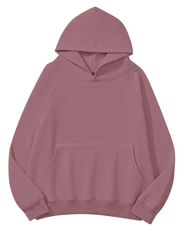 Lauweion Women Solid Basic Fleece Letter Loose Hoodie Sweatshirt Long Sleeve Kangaroo Pocket Drop Shoulder Pullovers Top, Light Brown, Large