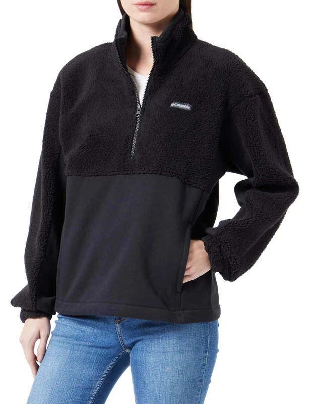 Columbia Sweater Trek™ Hybrid Sherpa 1/2 Zip Black M Women, Black/White, M
