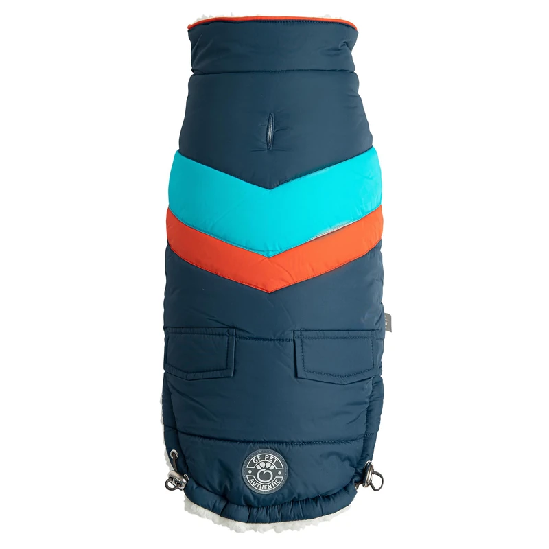 GF Pet Dog Puffer Jacket Elasto-Fit Warm Coat for Dogs Water Repellent Padded Winter Bomber - Dark Blue - XL