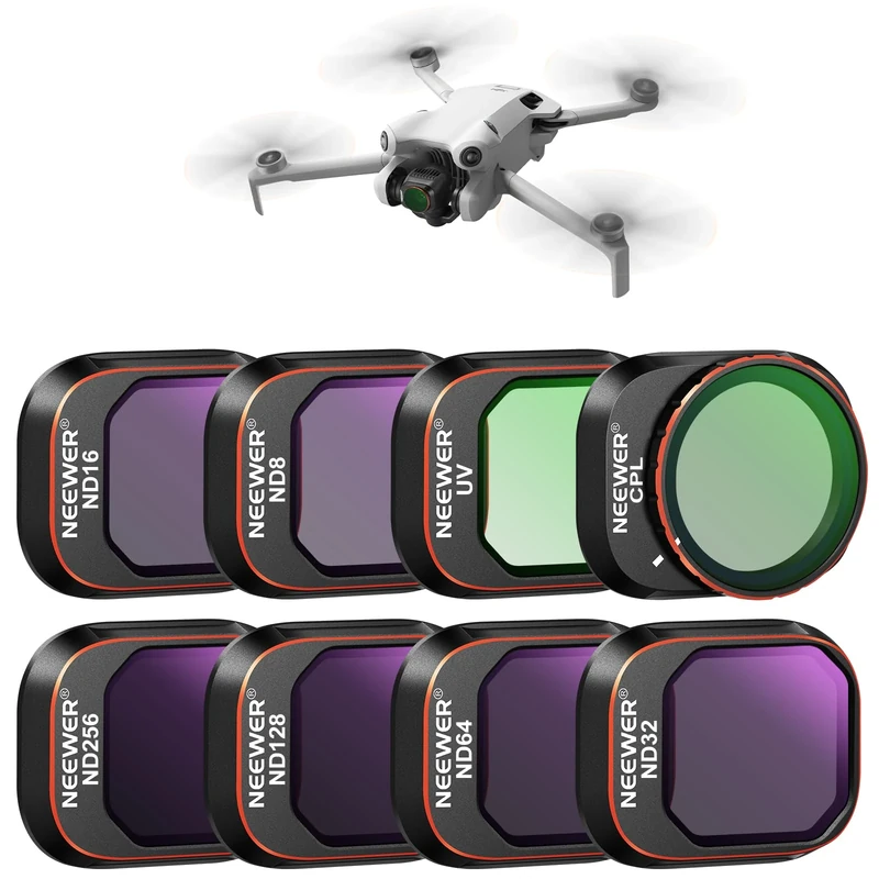 NEEWER ND and CPL Filter Set Compatible with DJI Mini 4 Pro, 8 Pieces, UV, CPL, ND8, ND16, ND32, ND64, ND128, ND256, Polarising Filter, Neutral Density Drone Lens Accessories, Multi-Coated