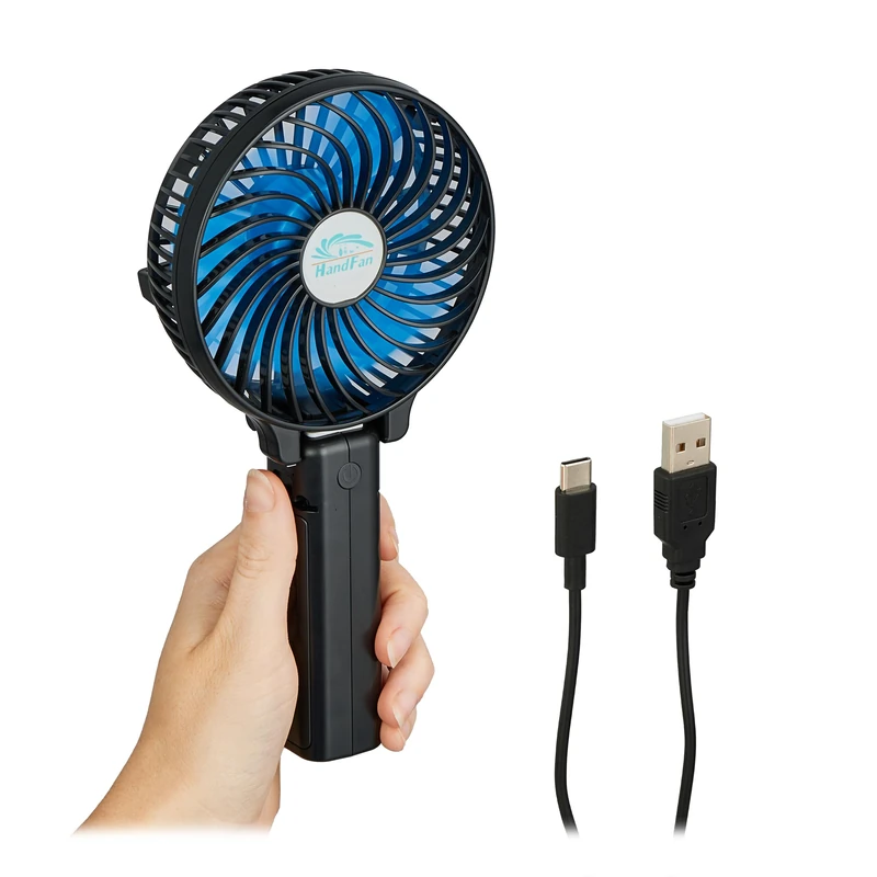 Relaxdays USB Handheld Fan, 3 Levels, Mini Cooler, Ventilator, Adjustable, Office, Car, Travel, USB, Portable, Foldable