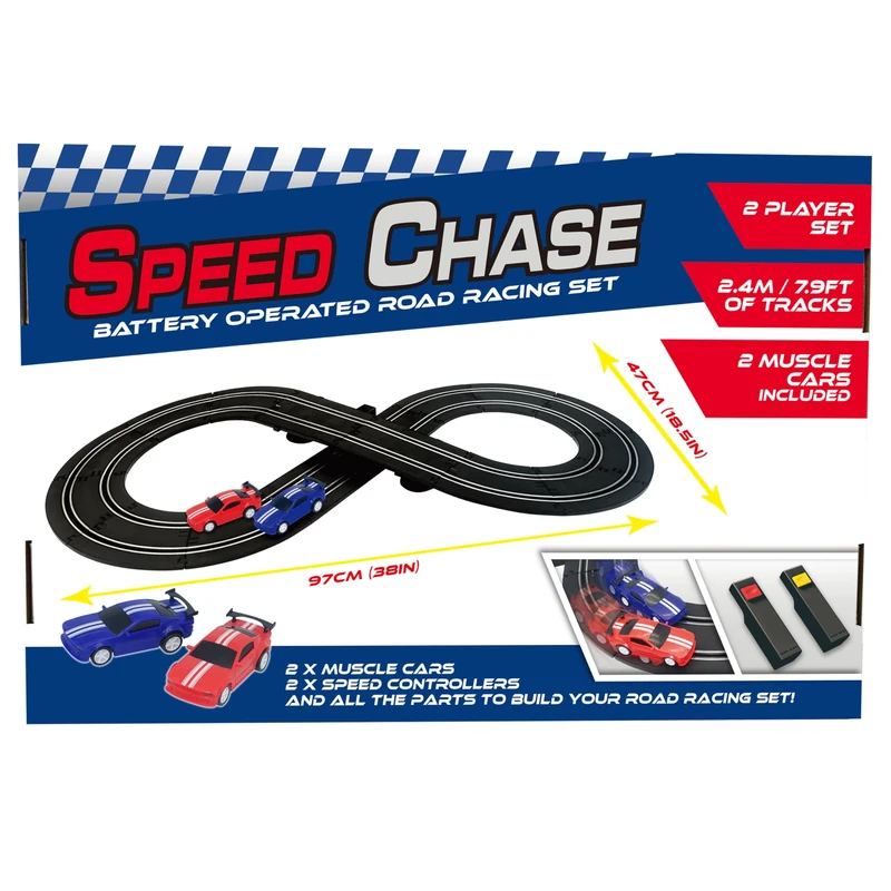 BANDAI Artin Speed Chase Slot Car Racing Set | 2.4m 2 Player Electric Race Car Track With 2 Muscle Cars And Speed Controls | Adults And Kids Electric Car Racing Toys Make Great Remote Control Gifts