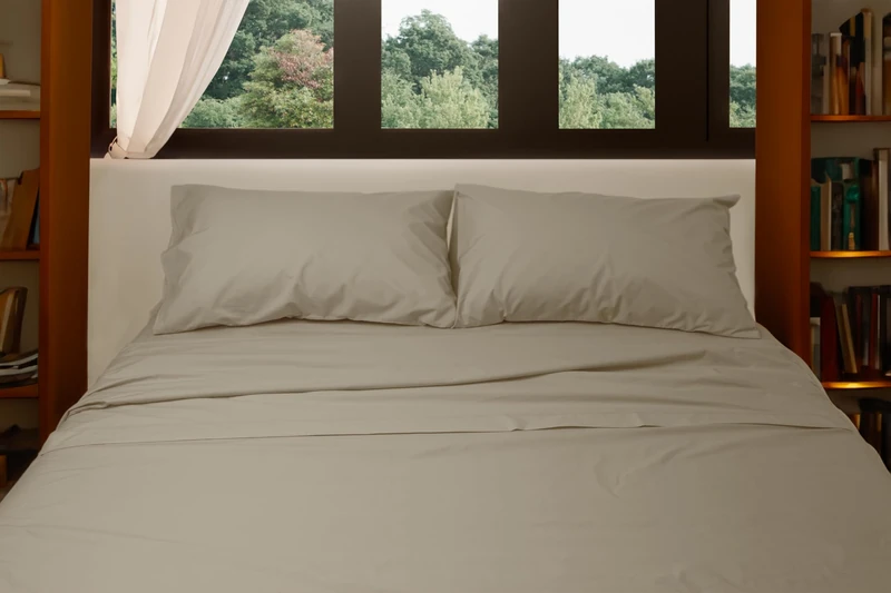Basile Milano - Pure Cotton Percale Plain Taupe Double Duvet Cover Set