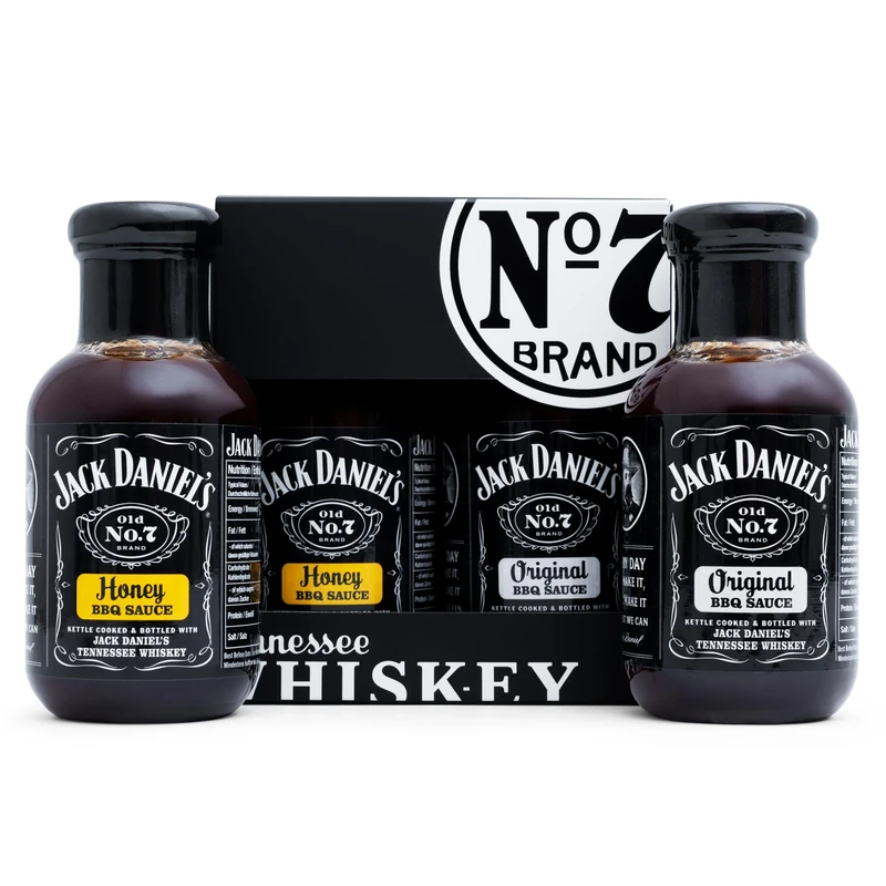 Jack Daniels BBQ Sauce Gift Set, 1x Honey, 1x Original BBQ Sauce Tennessee Whiskey, Jack Daniels Gifts for Men - Barbecue Food Gifts for Boyfriend, Dad and Mens Gift for Birthday, Valentines Day