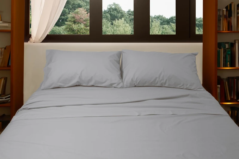 Basile Milano - Pure Cotton Percale Plain Grey Double Bed Sheet Set