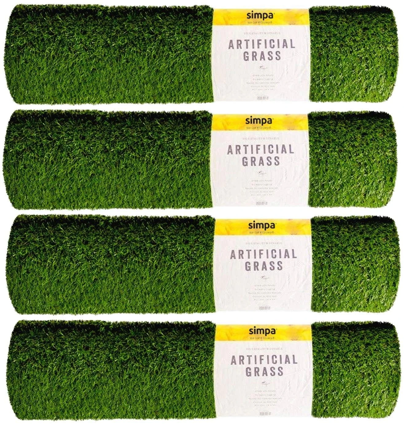 simpa Non Fade Artificial Grass Pile Roll - 4m x 1m / 13ft x 3.3ft - 15mm Pile Height - Set of 4 Rolls