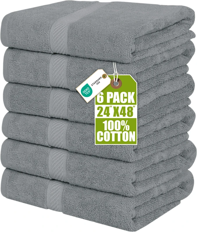 Utopia Towels - 6 Pack Bath Towel Set, 100% Ring Spun Cotton (60 x 120 CM) Medium Lightweight and Highly Absorbent Quick Drying Towels, Premium Towels for Hotel, Spa and Bathroom (Cool Grey)