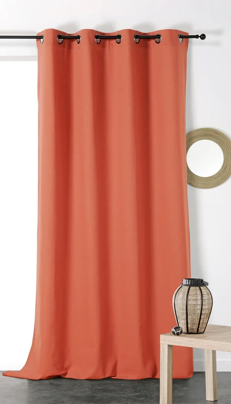 LINDER Metis Natural Cotton Linen Eyelet Curtain 135 x 260 cm Brick Pink