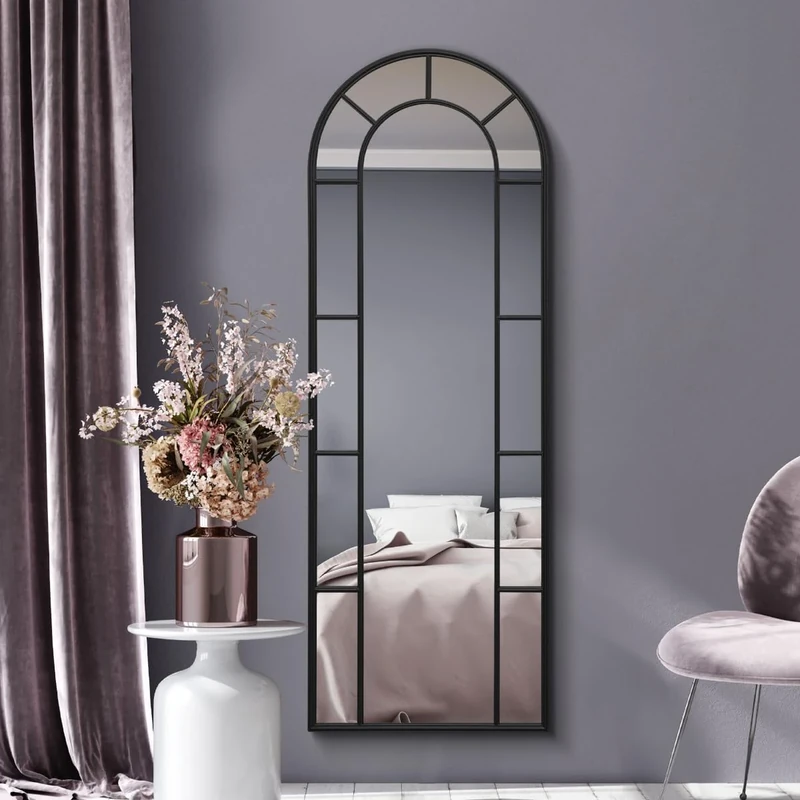 MirrorOutlet The Arcus - Black Framed Modern Full Length Arched Leaner/Wall Mirror 67" X 24" (170CM X 60CM) Silver Mirror Glass with Black All weather Backing