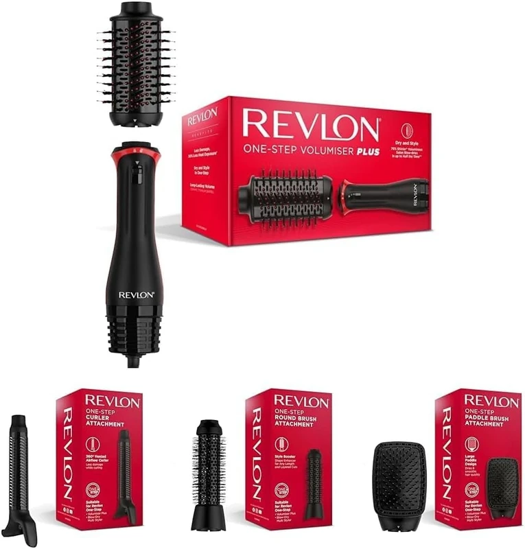 Revlon One-Step Volumiser Plus Bundle - Includes 360° Curler Head, Round Brush & Paddle Brush Attachments