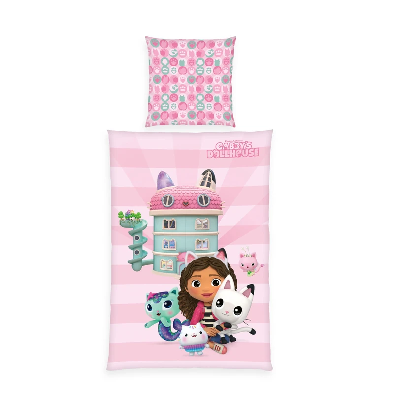 Klaus Herding GmbH Gabby's Dollhouse Bed Linen, Pillowcase Approx. 80 x 80 cm, Duvet Cover Approx. 135 x 200 cm, with Smooth Zip, 100% Cotton, Renforcé - Image 1