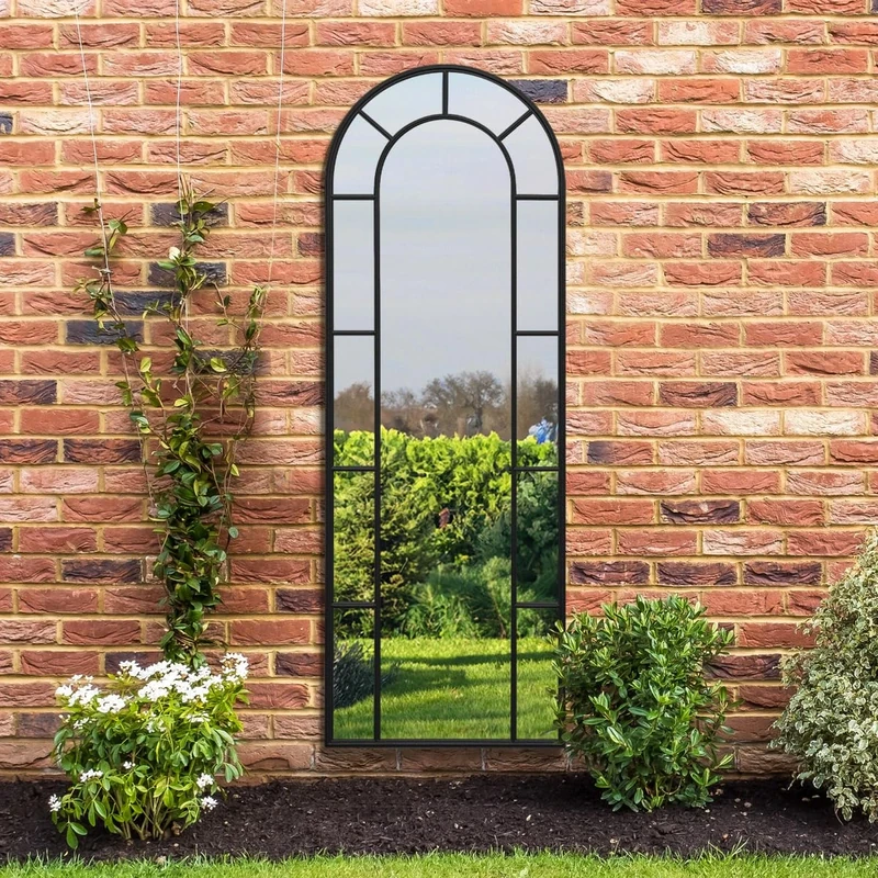 MirrorOutlet The Arcus - Black Framed Modern Full Length Arched Leaner Garden Wall Mirror 67" X 24" (170CM X 60CM) Silver Mirror Glass with Black All weather Backing.