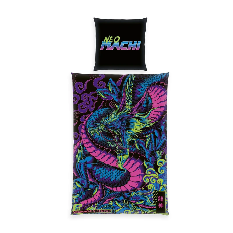 Klaus Herding GmbH Neomachi Dragon Bed Linen, Pillowcase Approx. 80 x 80 cm, Duvet Cover Approx. 135 x 200 cm, with Smooth Zip, 100% Cotton, Renforcé