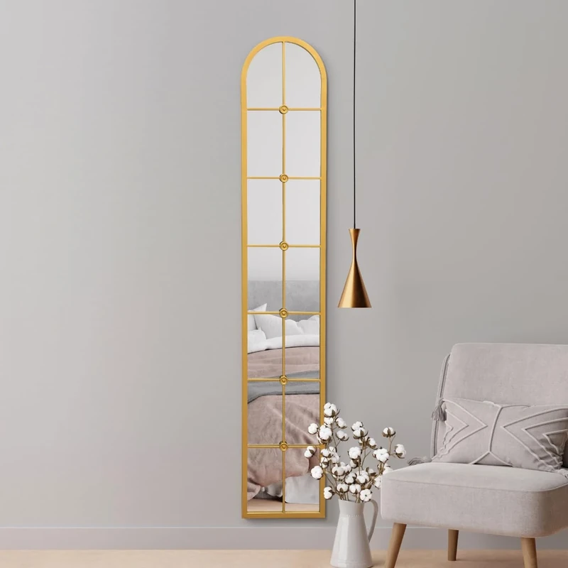 MirrorOutlet The Arcus - Gold Framed Modern Full Length Arched Leaner Wall Mirror 67" X 12" (170CM X 30CM) Silver Mirror Glass with Black All weather Backing