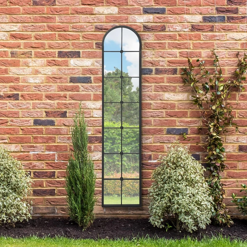 MirrorOutlet The Arcus - Black Framed Modern Full Length Garden Arched Leaner Wall Mirror 75" X 16" (190CM X 40CM) Silver Mirror Glass with Black All weather Backing.
