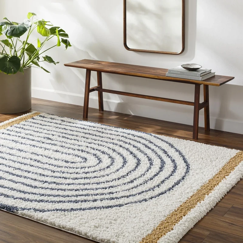 Livabliss Shumen Shaggy Rug - Modern Berber Rugs Living Room, Large 200x275 cm, Soft Shaggy Rugs for Bedroom - Neutral Boho Fluffy Rug, Easy Care Plush Thick Pile - Ivory, Blue, Tan