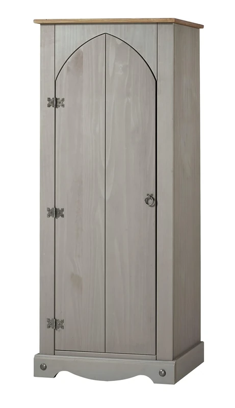 Home Source Vestry Storage Cupboard, Solid Pine 1 Door 3 Shelf Wooden Cabinet, Living Room Bedroom Sideboard, Grey