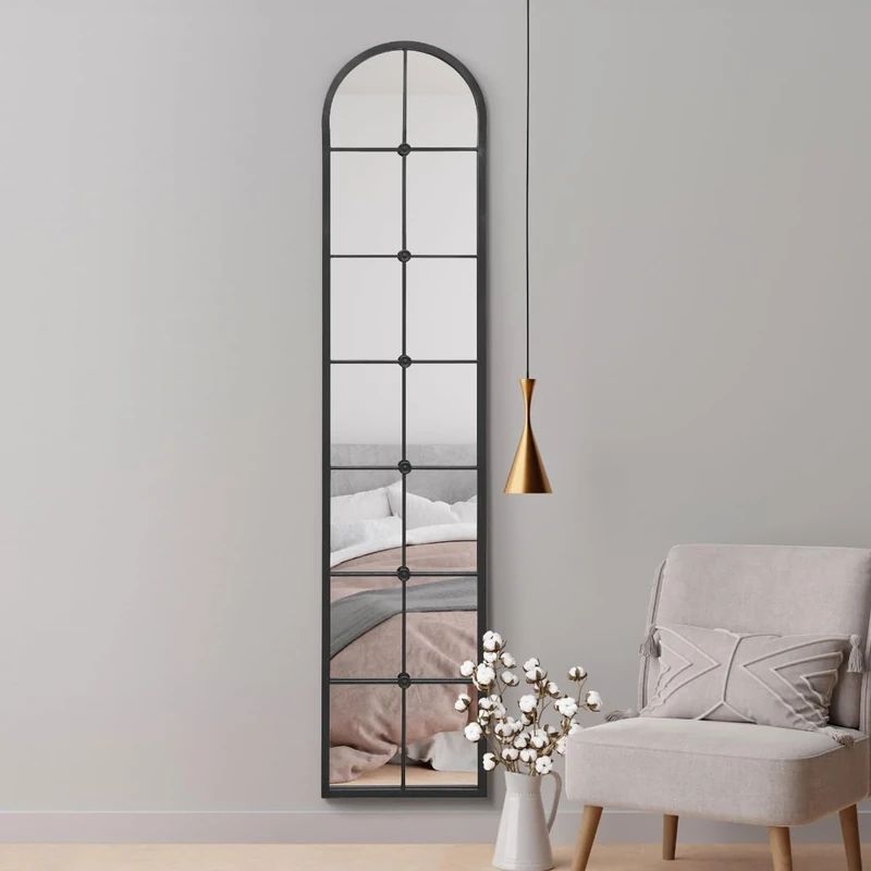 MirrorOutlet The Arcus - Black Framed Modern Full Length Arched Leaner Wall Mirror 75" X 16" (190CM X 40CM) Silver Mirror Glass with Black All weather Backing