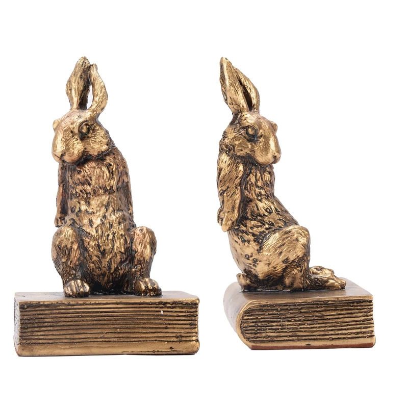 Book Ends for Shelves to Hold Books Hevay Duty,Decorative Bookends for Bookshelf Décor,Cute Animal Rabbit Book Stopper Easter Bunny Statues for Home, Office Desk, Living Room Decoration,1 Pair (Gold)