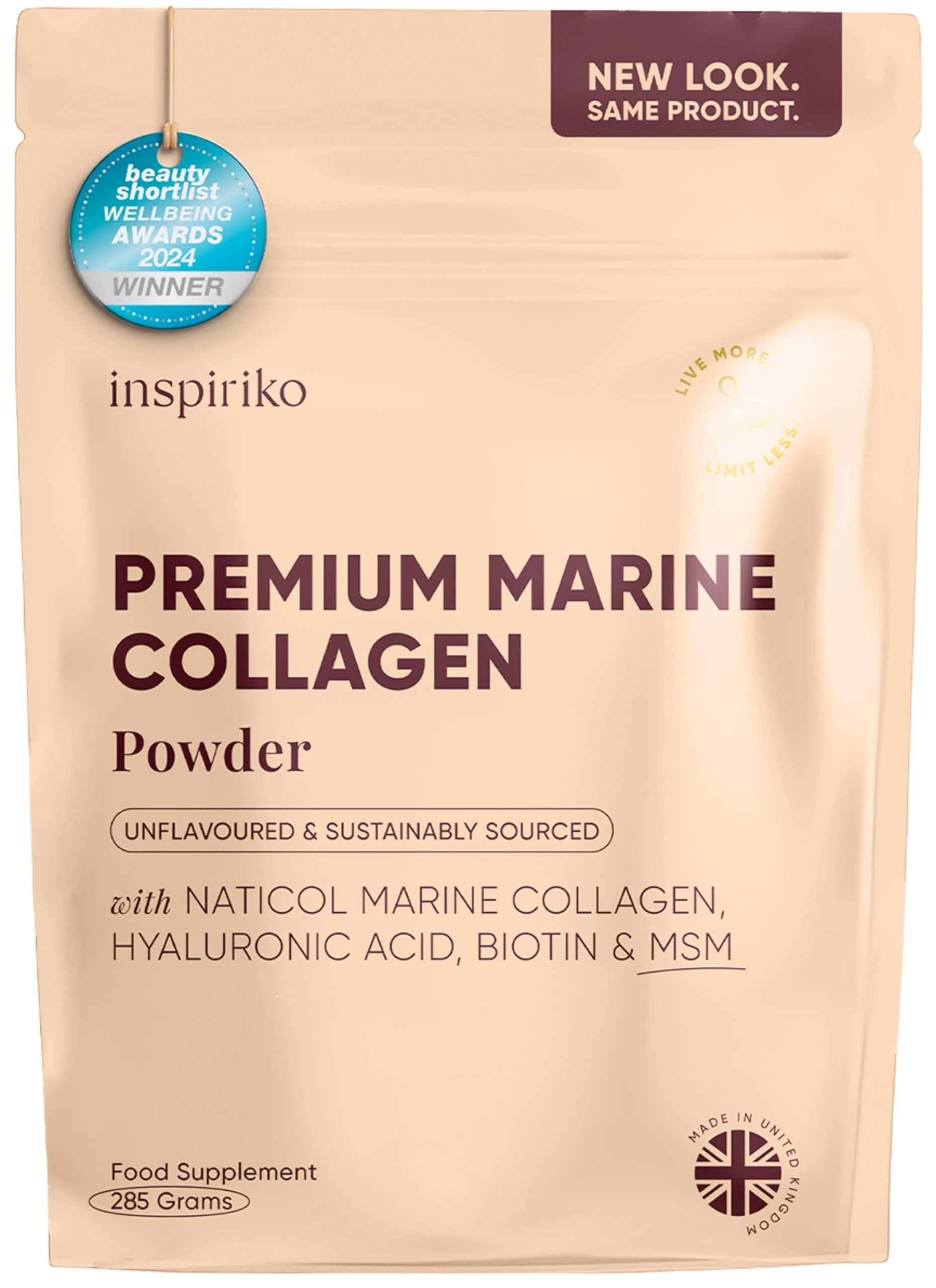 Inspiriko Marine Collagen Powder for Women - Marine Collagen with Hyaluronic Acid, Vitamin C, Biotin and MSM. Hydrolyzed Collagen Peptides Backed by 6 Clinical Studies, 30 Servings