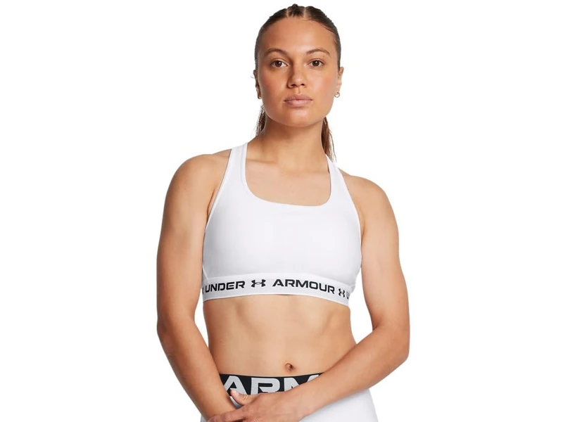Under Armour Women's Mid Crossback Bra, White/White/Black, XL
