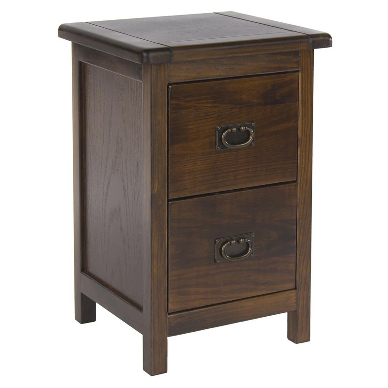 Home Source Denver Bedside Cabinet, Solid Pine 2 Drawer Side Lamp Table Nightstand, Petite