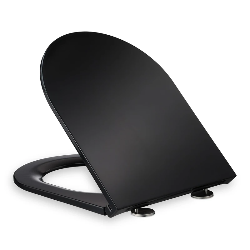 Relaxdays Toilet Seat, Soft-Closing Mechanism & Quick Release, 36 x 45 cm, Mounting from Above, Bathroom, D-Shape, Black, 4 x 36 x 45 cm